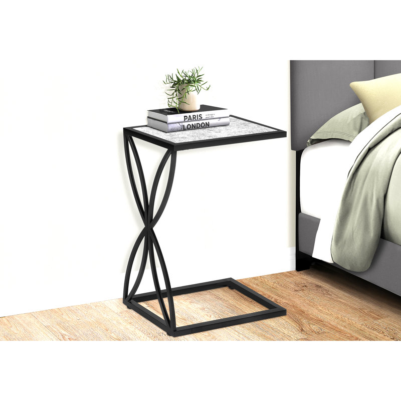 Accent Table, C-shaped, End, Side, Snack, Living Room, Bedroom, Metal, Laminate, Light Gray