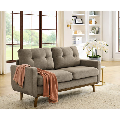 67.7" Wide Mid - Century Modern Upholstered , 2 Seats, Wooden Legs, Contemporary Style, Khaki , 74.65 Lb Weight, 84.7 Package Weight Seat With Fabric, 30.67 In Depth, 35.58 Height