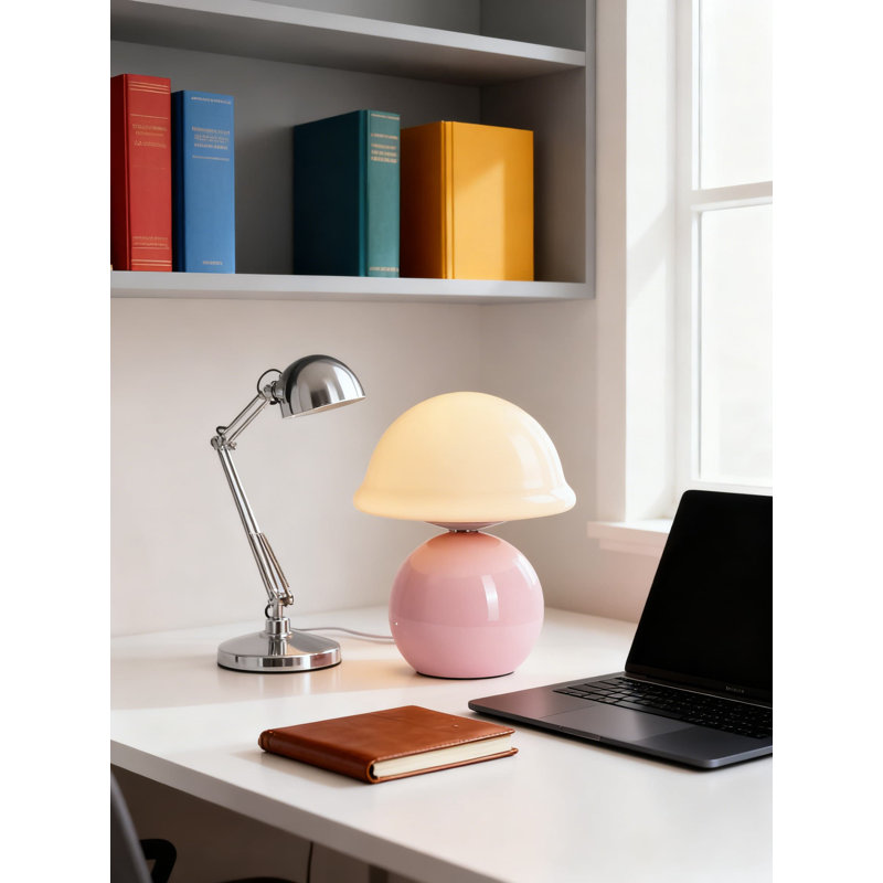 Lampe de table champignon avec abat-jour en verre, lampe de table de chevet à base de céramique à intensité variable pour le salon de la chambre à coucher