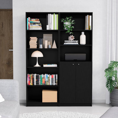 Black 2 Living Room Bookcase , Offering A Functional And Stylish Addition To Your Area In Black, Including 4-Shelf 2-Door Bookcases For Organized Home