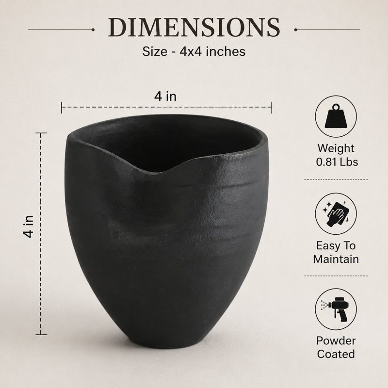 Vase décoratif noir en aluminium moderne en métal 4 x 4 x 4