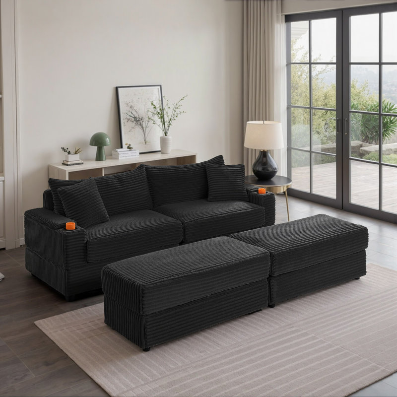 Canapé modulaire inclinable 89 po, Noir, noir, noir, noir