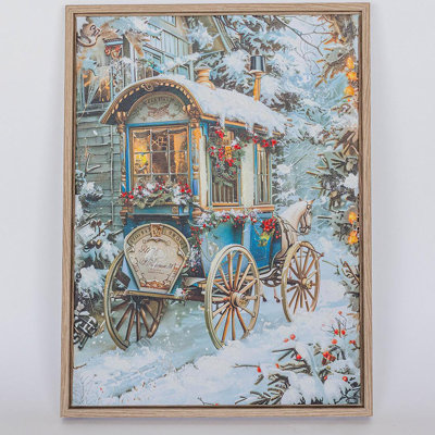 Carriage In The Village In The Winter Framed Print On Canvas Artwork