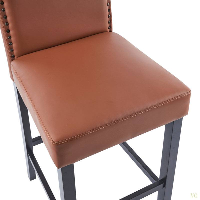 Ensemble de 2 tabourets de bar rembourrés pour îlot de cuisine avec pieds en bois d'hévéa et similicuir avec capacité de poids de 300 lb