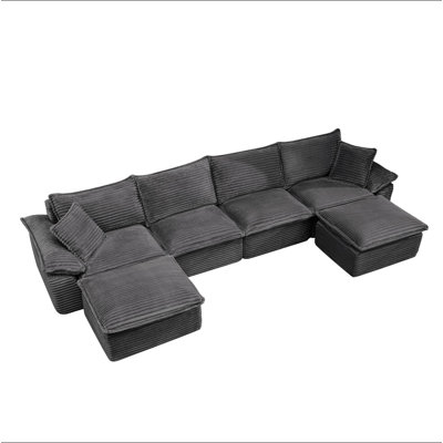 144" Sectional Sofa - U-Shape Sofa-Oversized Corduroy Cloud Couch with Movable Ottoman Soft Modern Comfy and No Assembly Sofa Set for Living Room Apar