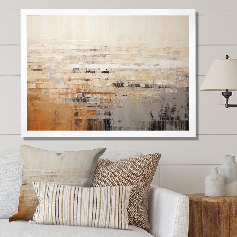 «Darkness Sunrise On Beige Fusion», art mural abstrait, salon, Cadre photo blanc, H 30 po x l 40 po x P 1,5 po