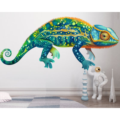Adhésif mural caméléon coloré, autocollant mural reptile, art mural lézard tropical, décor de chambre d'enfant jungle, décalcomanie murale pour chambre d'enfants 453GM