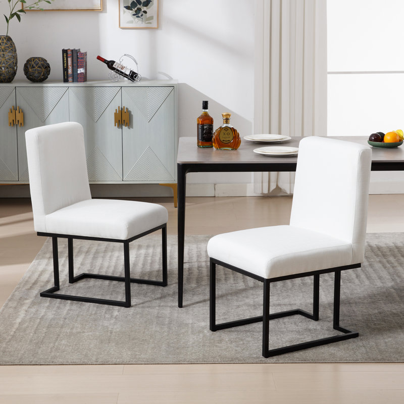 45cm H Linen Upholstered Metal Side Chair, White