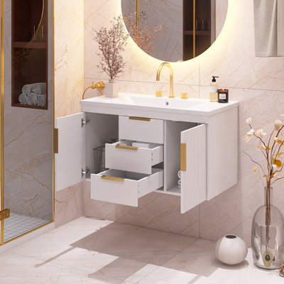 Modern 36'' Wall Mounted Bathroom Vanity With Resin Sink