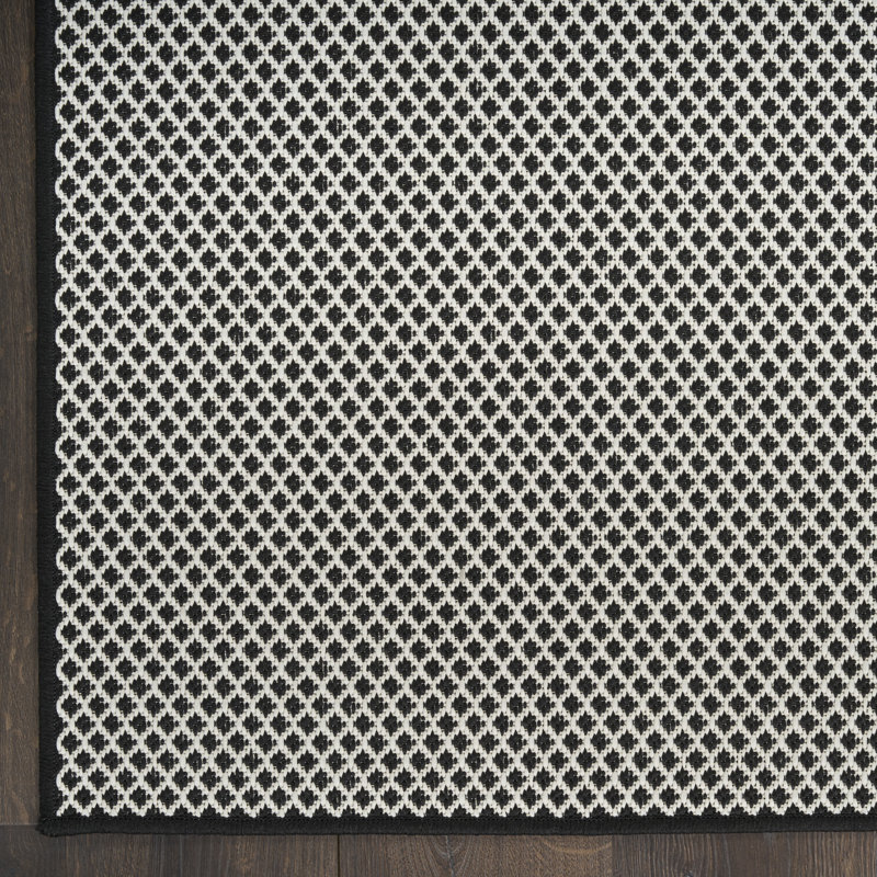 Hartigan Black White Modern Indoor/Outdoor Rug, Rectangle 8' x 10'