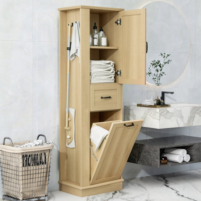 Armoire de rangement haute moderne - Compartiment inclinable 51,6 cm x 35 cm x 172,3 cm MDF monobloc, couleur naturelle