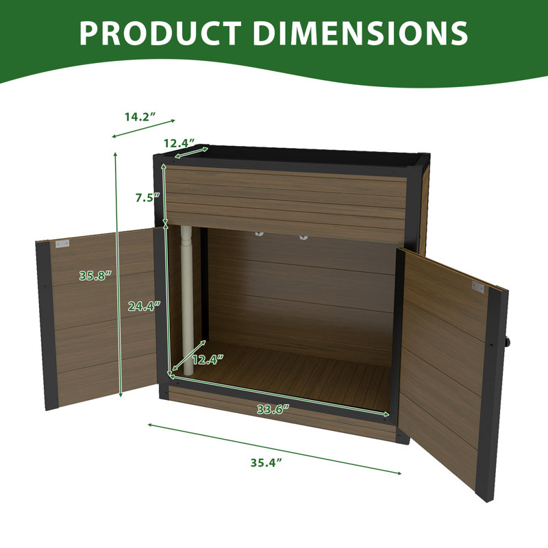 Raised Bed Garden Cabinet With Extra Storage Compartments, Composite Planter Stand Box, Brown