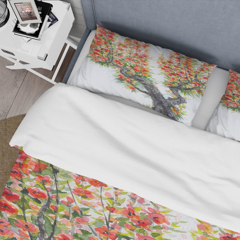Blooming Of a Old Tree In Spring II - Ensemble de housse de couette traditionnel - Microfibre de polyester
