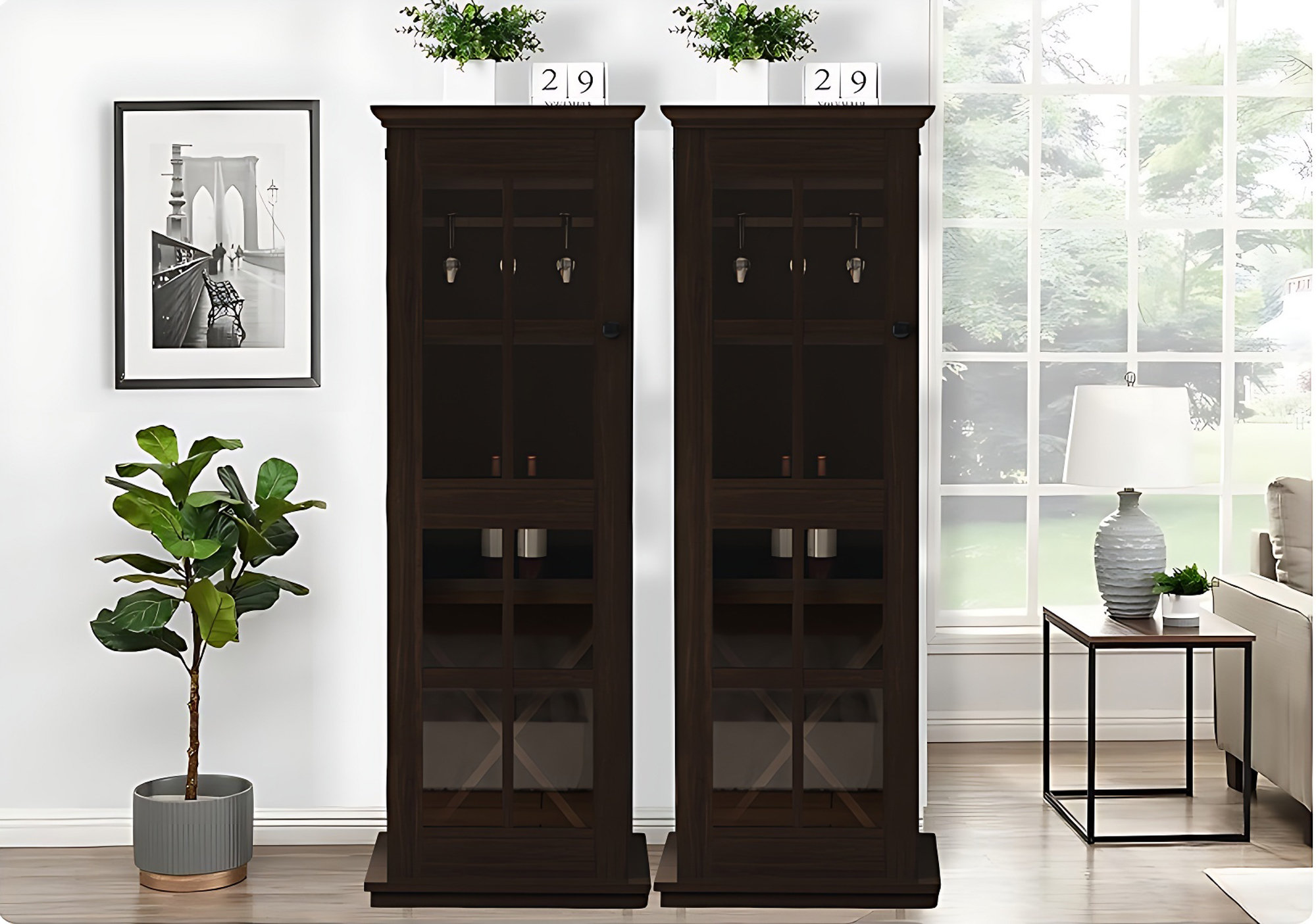 Red Barrel Studio® XShaped Wine Rack Glass Door Bar With