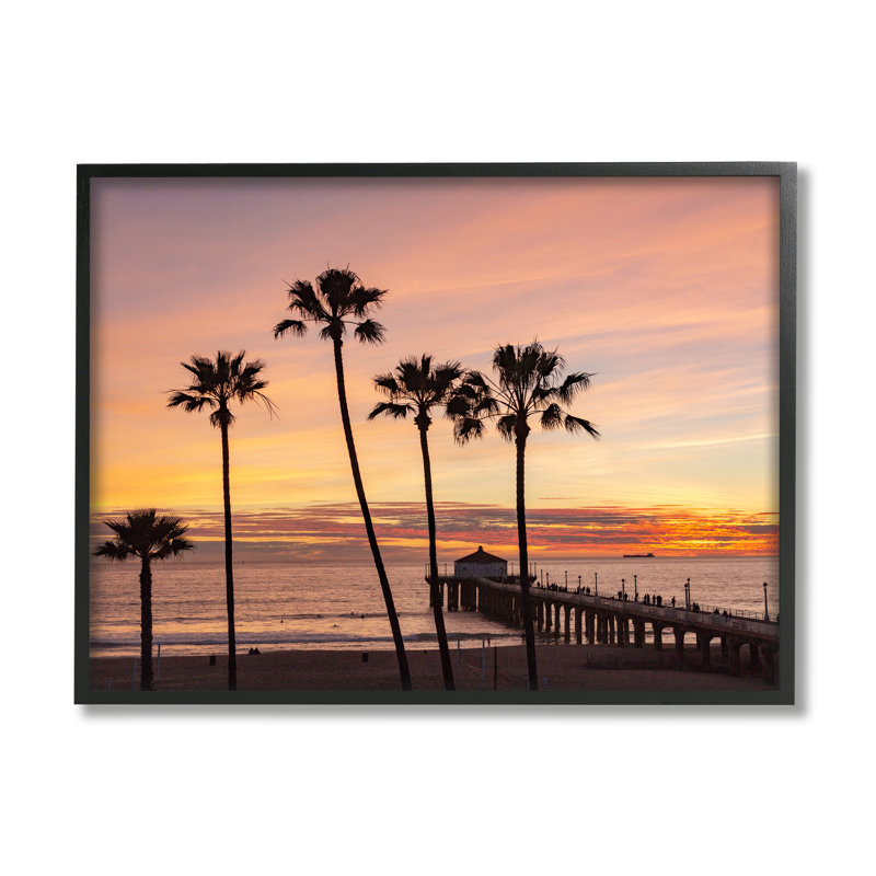 Palmier tropical au coucher du soleil, Giclée encadrée noir minuit, H 11 po x l 14 po x P 1,5 po