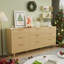 Commode 9 tiroirs moderne avec poignées en métal doré et pieds en bois - Commode minimaliste pour la chambre à coucher ou le salon