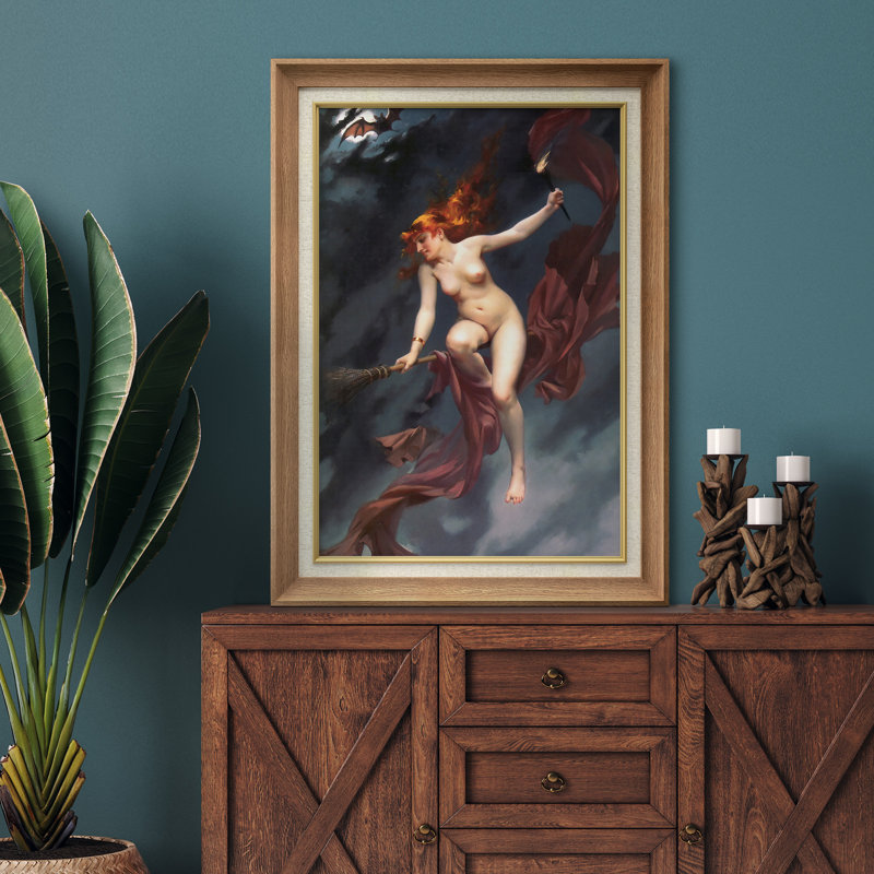 Illustration de sorcière mystique dans un ciel orageux, images fantastiques foncées, impression sur toile encadrée