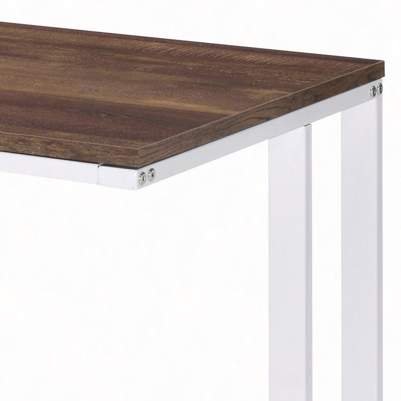 Bureau d'écriture en noyer et blanc avec port USB, Blanc