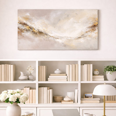 Modern Neutral Abstract Wall Art with Hand-Applied Gold Accents on Wrapped Canvas