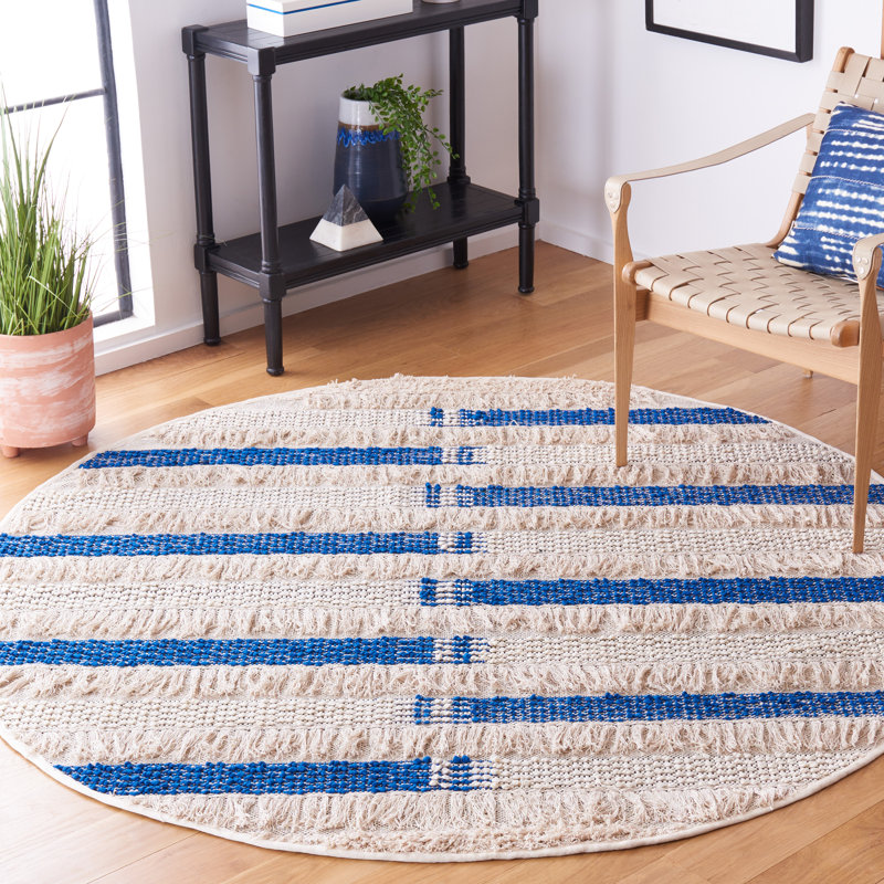 Tapis rayé en coton tissé à la main Stanwick, Rond 6 pi