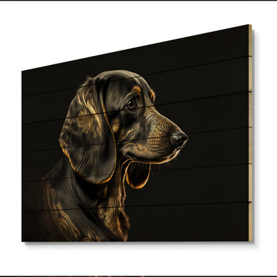 Portrait d'un teckel glam noir VI - impression sur bois sans cadre