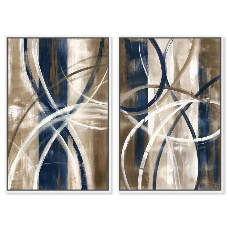 Abstract Blue Circles Set Canvas Print Modern Wall Art Set by Art Remedy, Black Frame, 10 x 15, 25" H x 17" W, White Frame