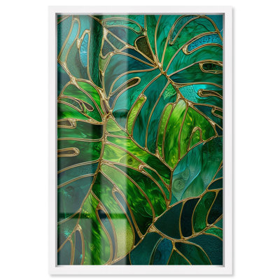 Glass Leaf II Shadowbox Print Nature Wall Decor by Art Remedy, White Frame, 30 x 45