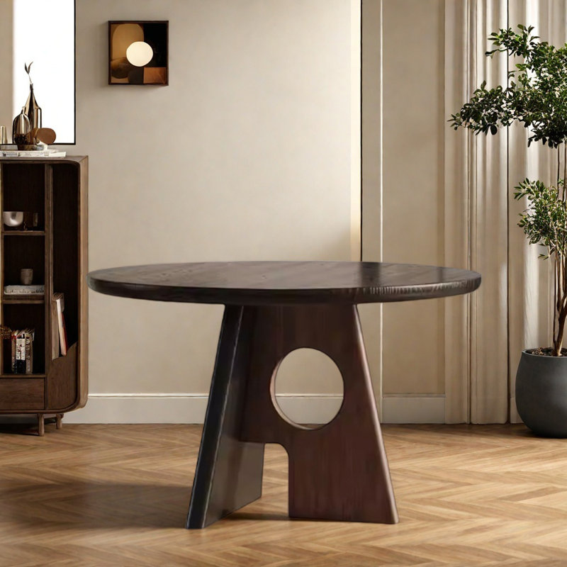 Table ronde tridimensionnelle rétro noire et brune, 29.52"H x 43.3"L x 43.3"W