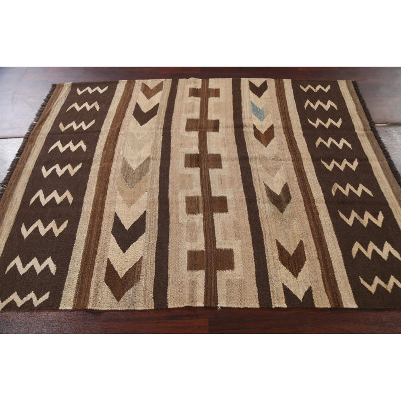 , Tapis rectangulaire tribal à teinture naturelle kilim 5 pi 1 po x 6 pi 9 po