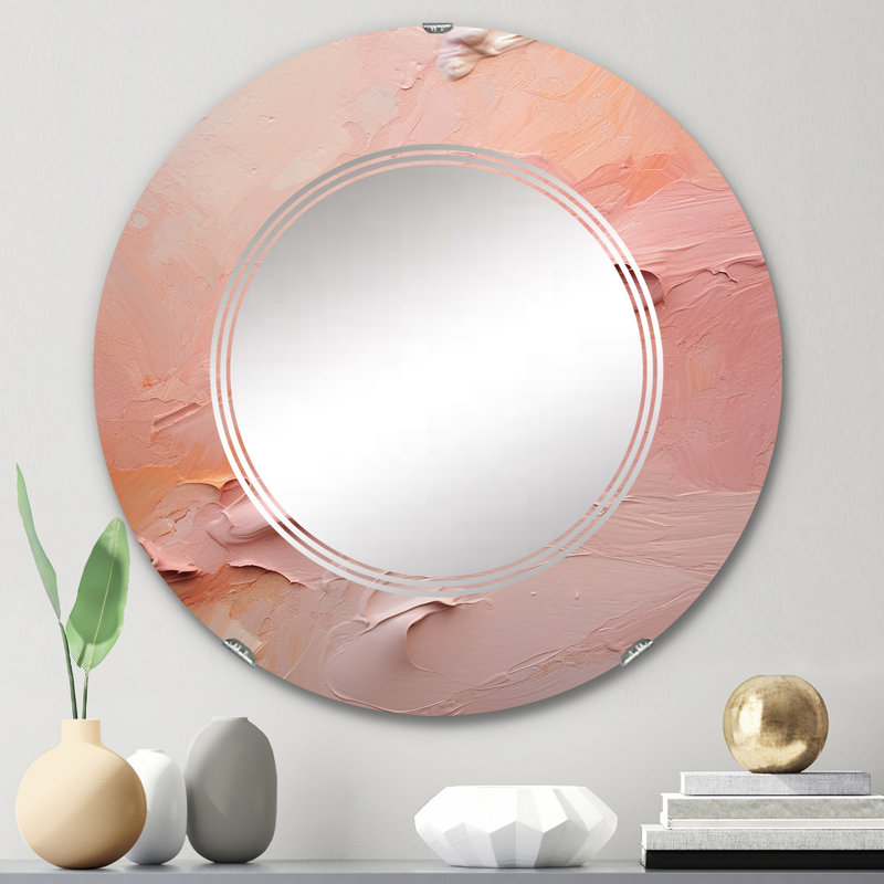 Gentle Pink Serenity, peinture abstraite - miroir mural moderne rond, 24 po x 24 po