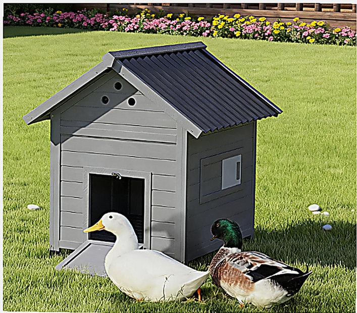 Maison pour animaux en bois avec toit ouvrable et portes doubles, gris clair, Gris clair