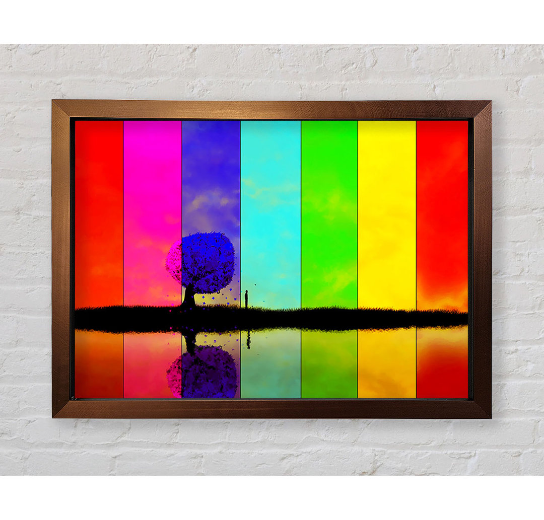 Rainbow Stripes Tree Gerahmter Druck Wandkunst