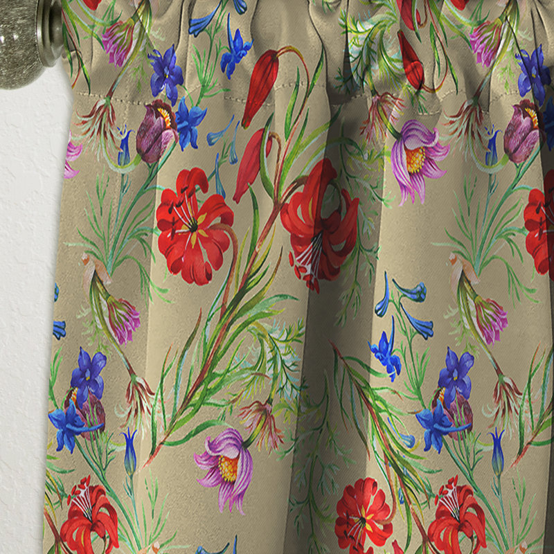 Illustration de fleurs tropicales peintes à la main - Rideau simple occultant en velours floral, L 52 po x L 108 po