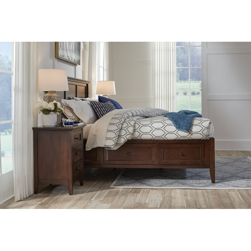 Cherry Brown Queen Wood Storage Bed with 3 Drawers
