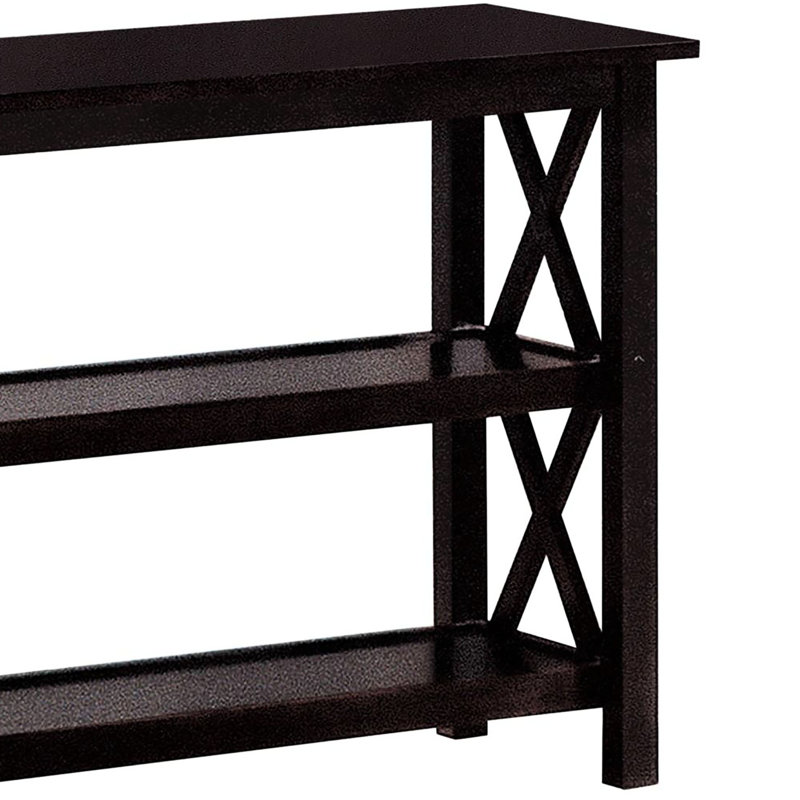 Table de style transitionnel, finition profonde, deux tablettes pour rangement pratique et console rectangulaire, espace de rangement spacieux