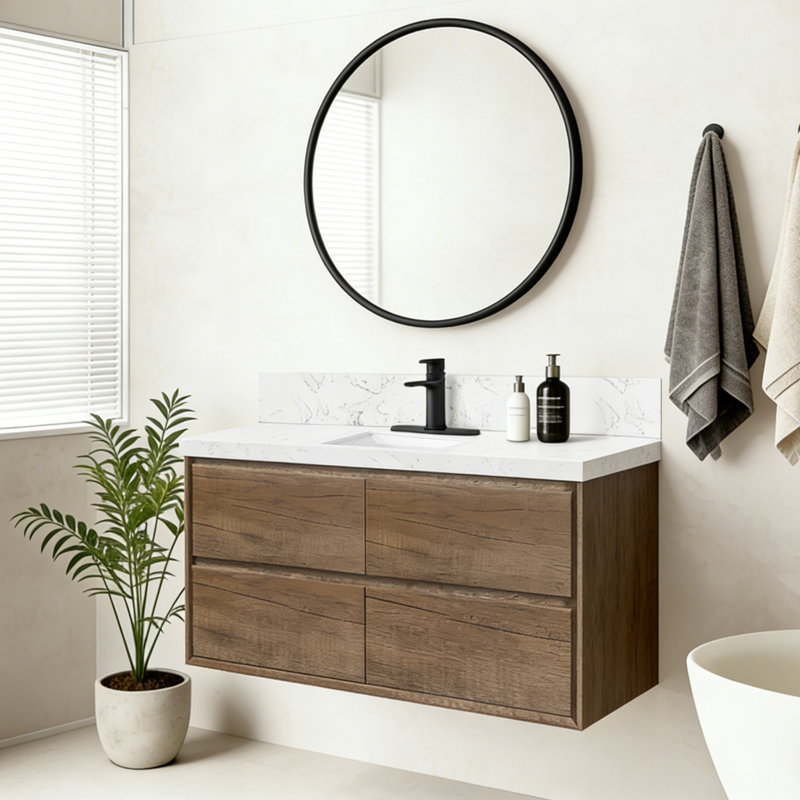 Ensemble de meuble-lavabo mural 48 po, 48", Brun