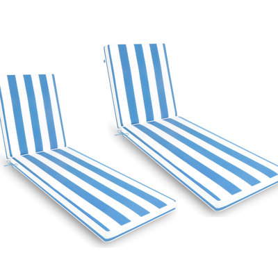 Remplacement du coussin de chaise longue d'extérieur 2 pièces - bleu / blanc, matériau de qualité supérieure et décoloration, housse à fermeture à glissière amovible pour le nettoyage, rembourrage en éponge à haute résilience, sangle réglable