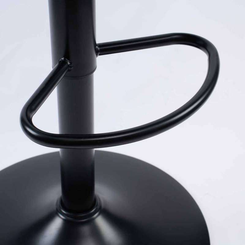 Adjustable Height Bar Stool, Easy-Clean Faux Leather Seat with Half Round Footrest, Sturdy Black Metal Frame for Kitchen Island