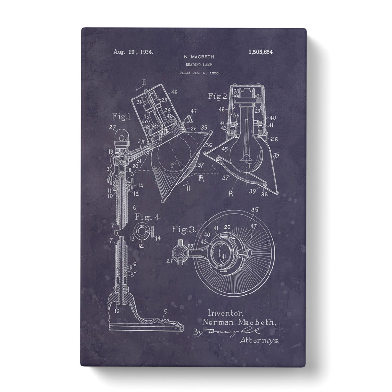 Reading Lamp Patent Dark - Wrapped Canvas, 50cm H x 35cm W x 3cm D