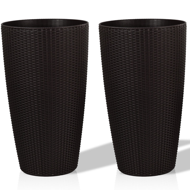 Pot à fleurs brun 22,5 pouces avec arrosage automatique, plastique