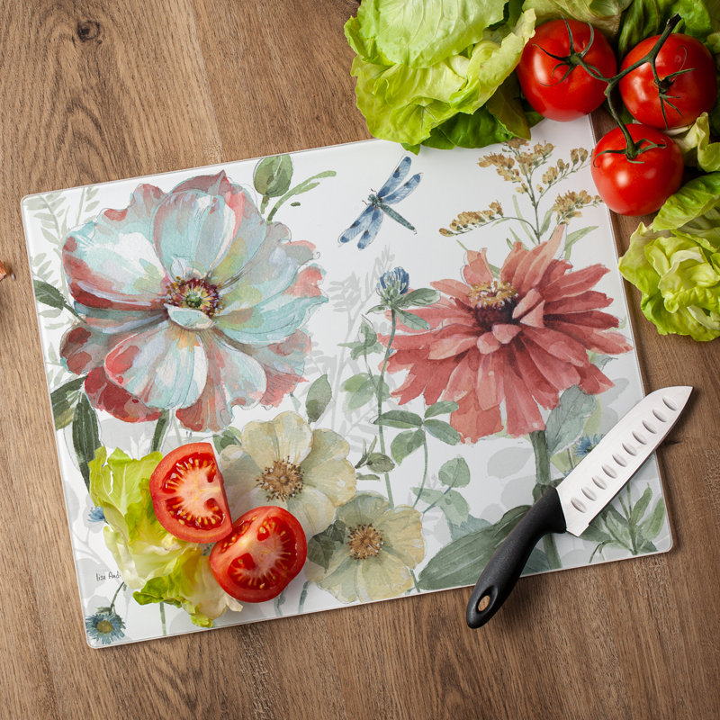 Spring Meadow Floral Tempered Glass Cutting Board 15" x 12"