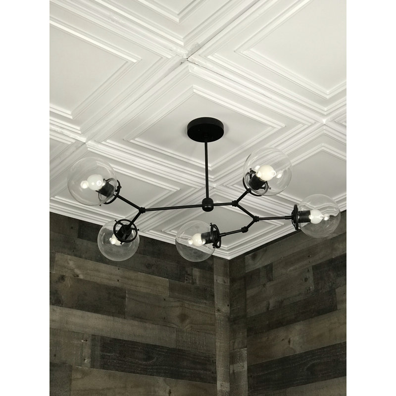 Luminaire suspendu industriel Spoutnik Mid-Century à 5 ampoules Pearsons, Transparent, Noir mat