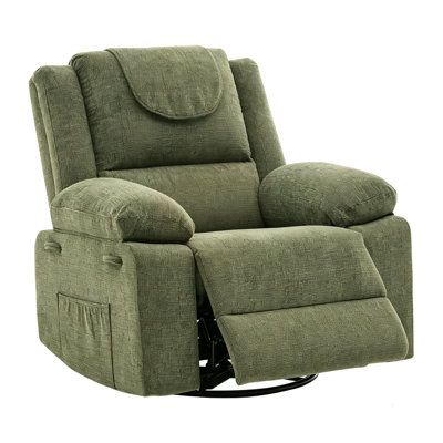 Oversized Swivel Recliner Chair with Massage and Heat, 360° Rotation Rocker Recliner Sofa with Footrest, Linen Upholstered Ergonomic Lounge Chair for Living Room Bedroom Home Theater