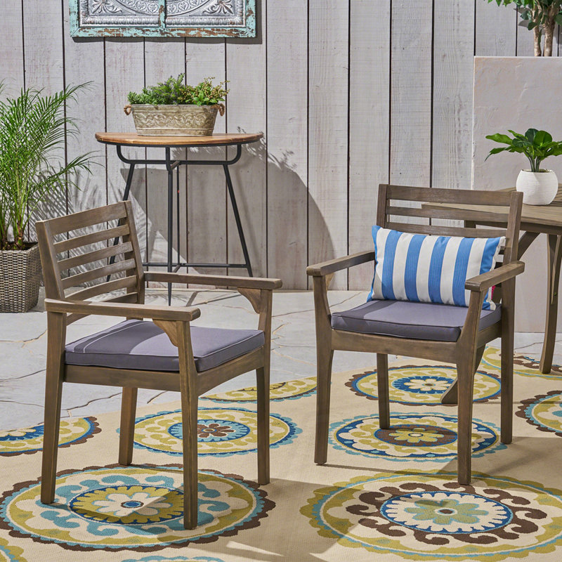 Set Of 2 Acacia Wood Patio Chair, Dark Gray