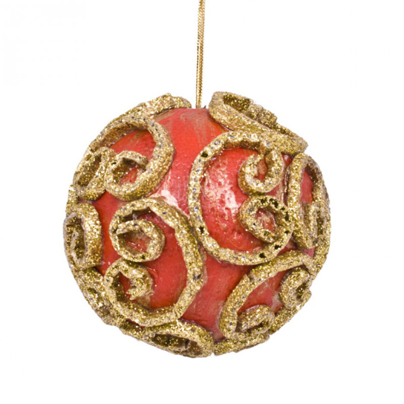 11cm Bauble, Red / Gold