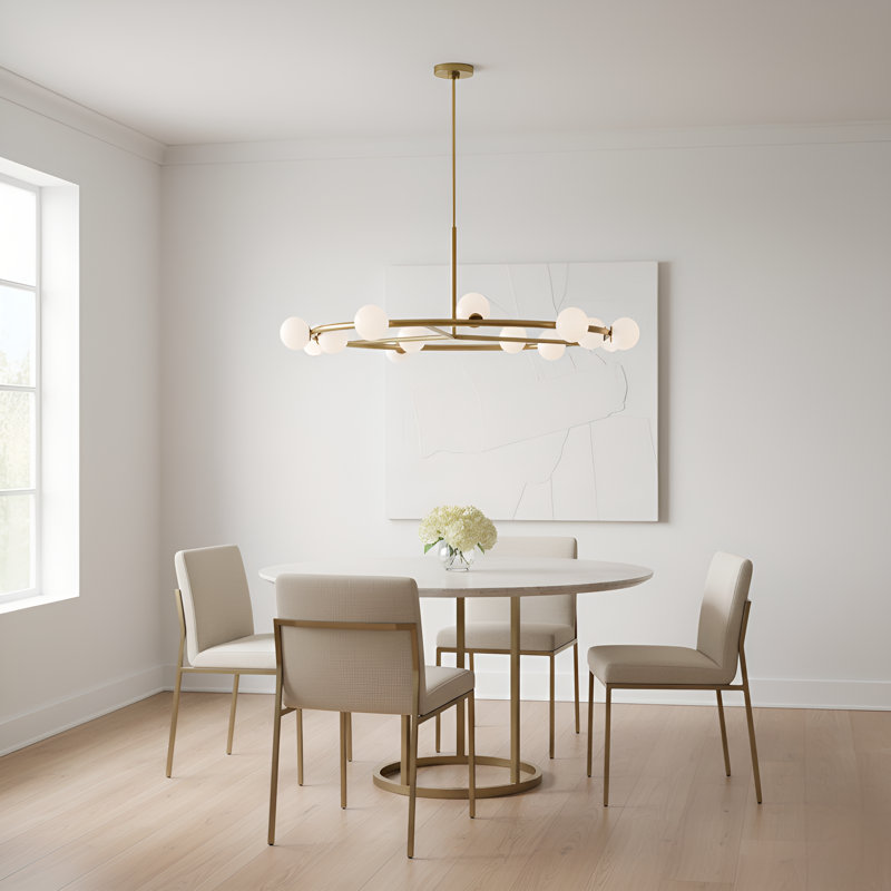 Sean Lavin Altair 9 Light Dining Room Chandelier With Milk Shade, Burnished Brass