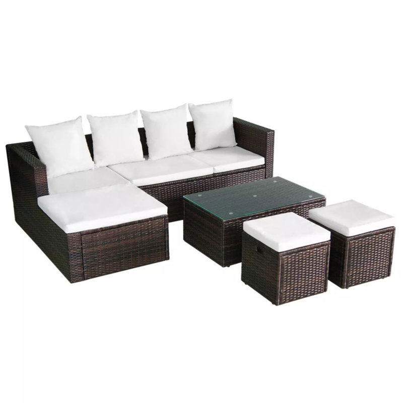 Frey 4 Piece Lounge Chair with Cushions, Brown, Cream White