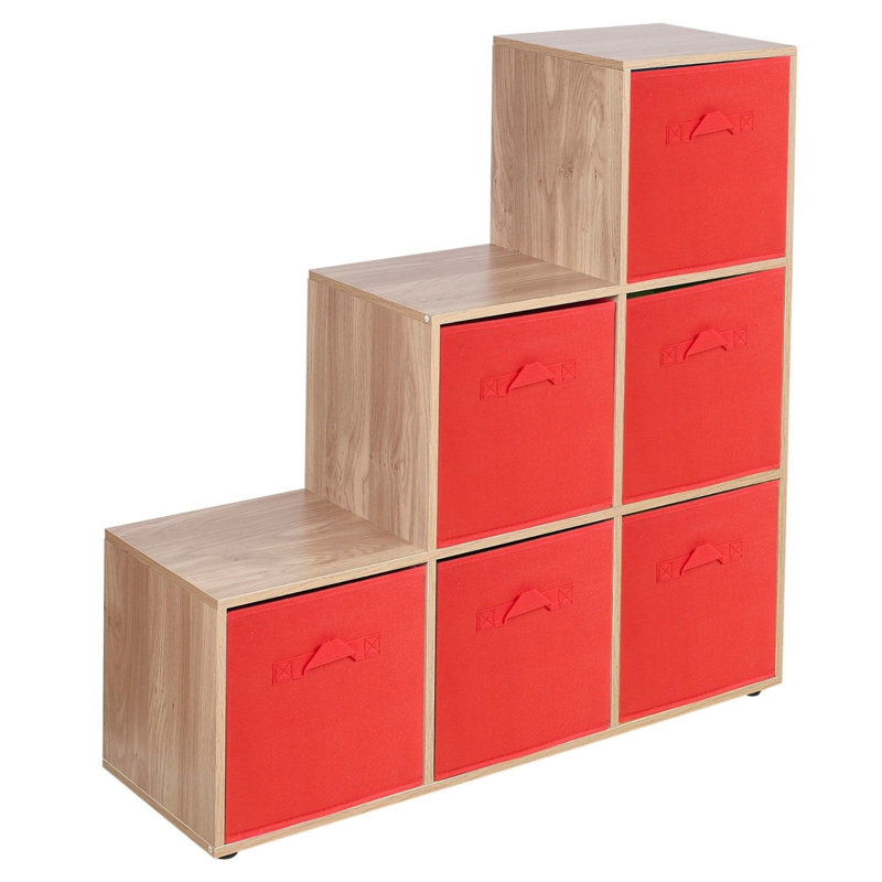 Joelle 90.5cm H x 89cm W Bookcase, Oak/Red