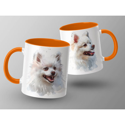 11oz Watercolour White Pomeranian Design Coffee Mug