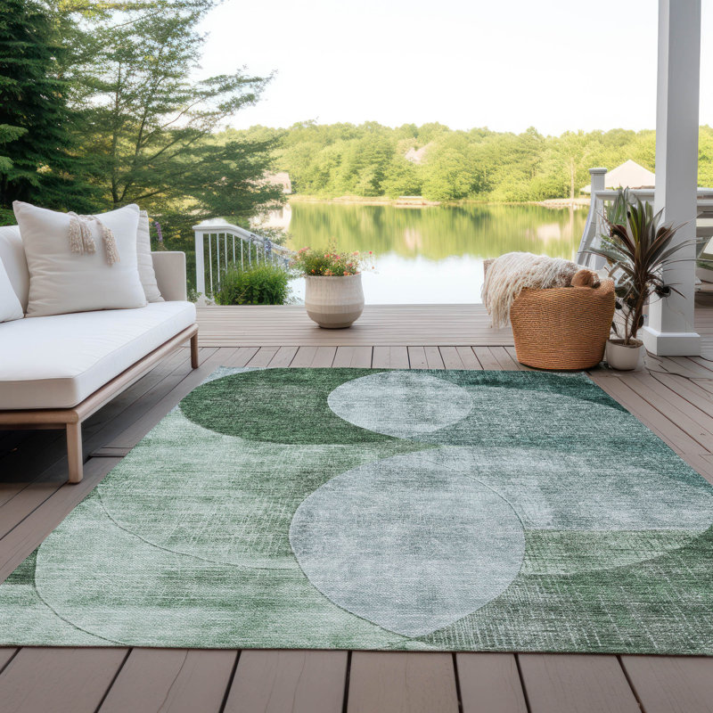 Seafoam Synthetic Flat Woven Rectangular Washable Area Rug